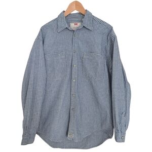 Vintage Levi's Button Up Shirt Mens Size M Blue Plaid 100% Cotton Pockets
